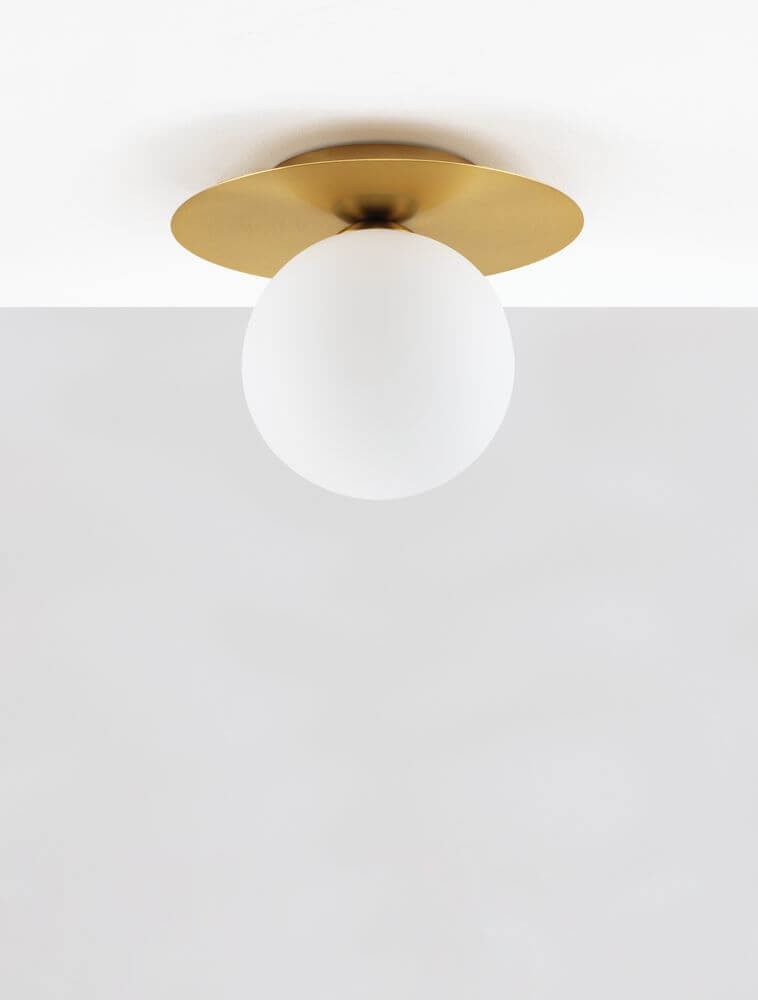 Indigo Deckenleuchte Gold, Weiß - elegante Deckenleuchte im Mid-Century-Stil mit glamourösem Gold-Unterton.