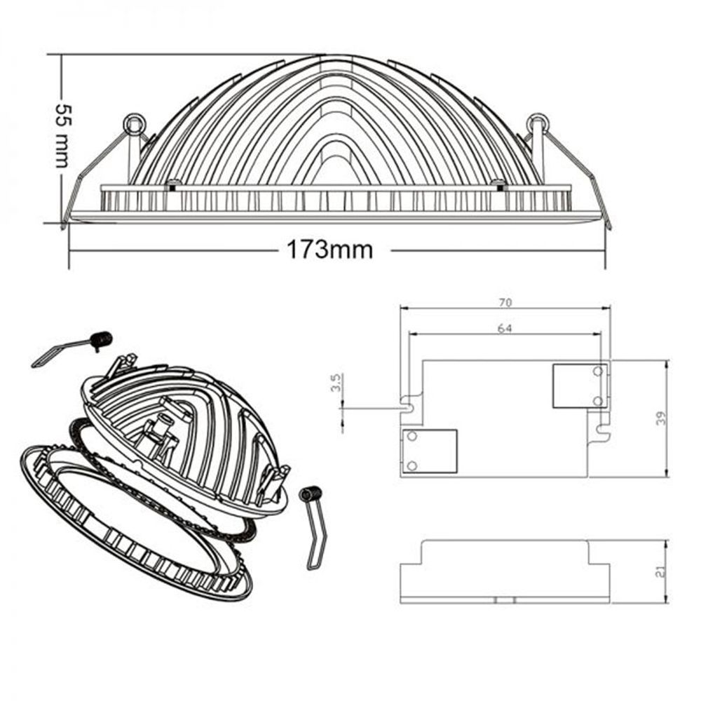 Epäsuora asennus LED -paneeli 1030lm Ø 17,3 cm lämmin valkoinen