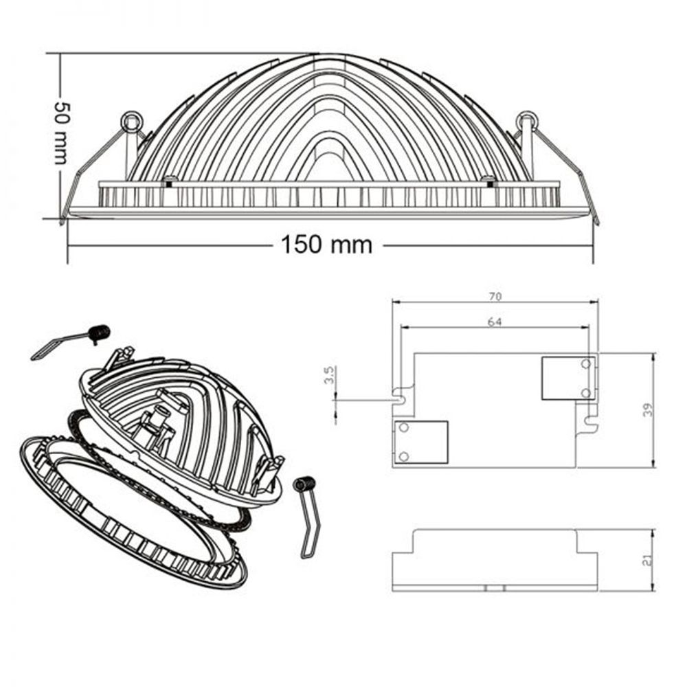 Epäsuora asennus LED -paneeli 675Lm Ø 15 cm lämmin valkoinen