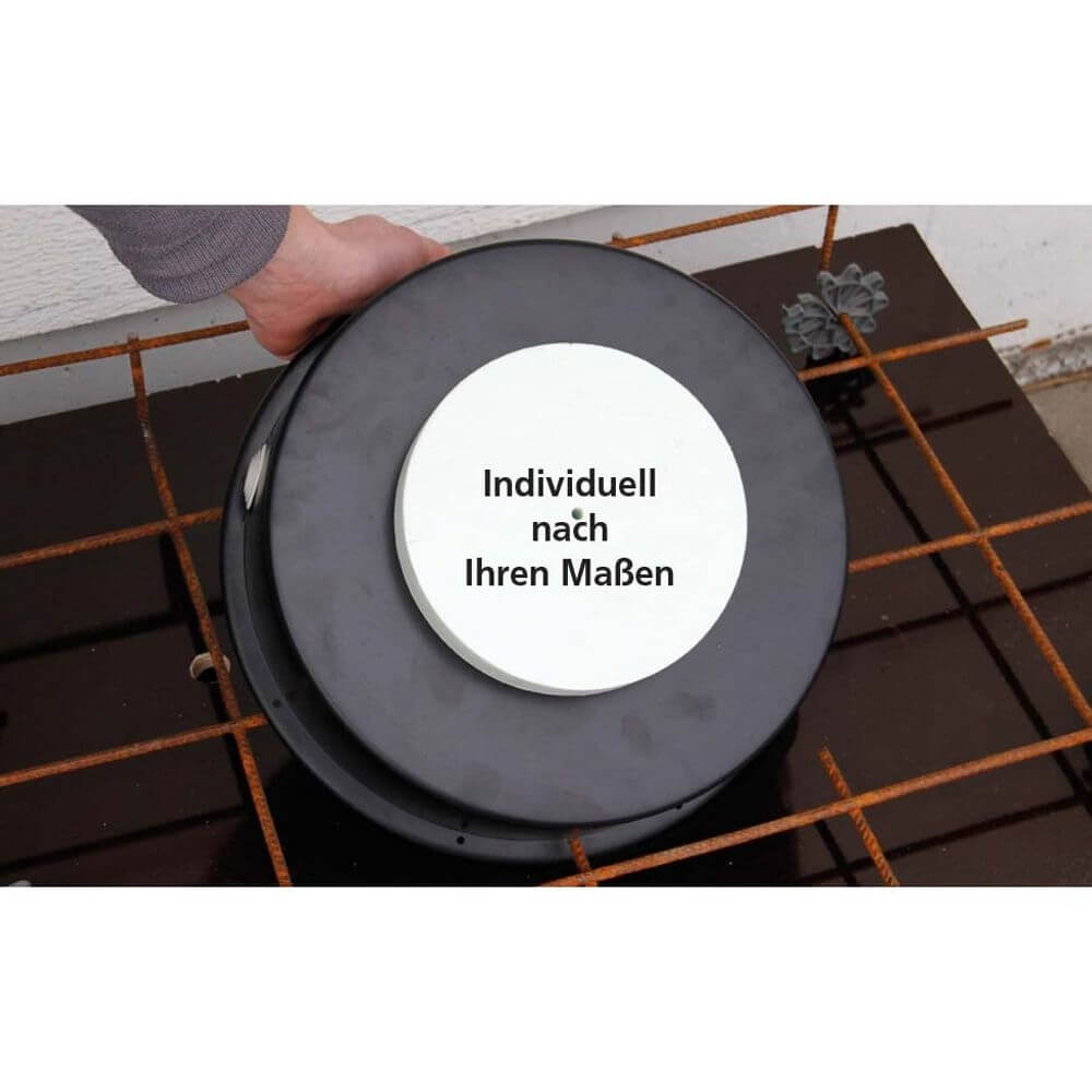 Individuelle Leuchten-Einbaudose XXL Ø 310mm für Betonbau in Anwendung, individuell nach Ihren Maßen.