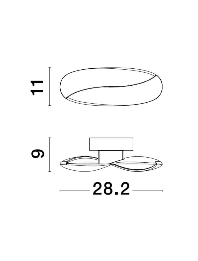 Maßzeichnung der Infinity LED Wandleuchte 3000K Weiß mit den Abmessungen 28,2 cm x 9 cm x 11 cm.