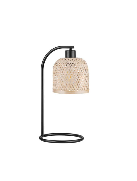 Lampe de table Intra Nature, noire – élégante lampe de table avec abat-jour en bambou et base en métal filigrane.