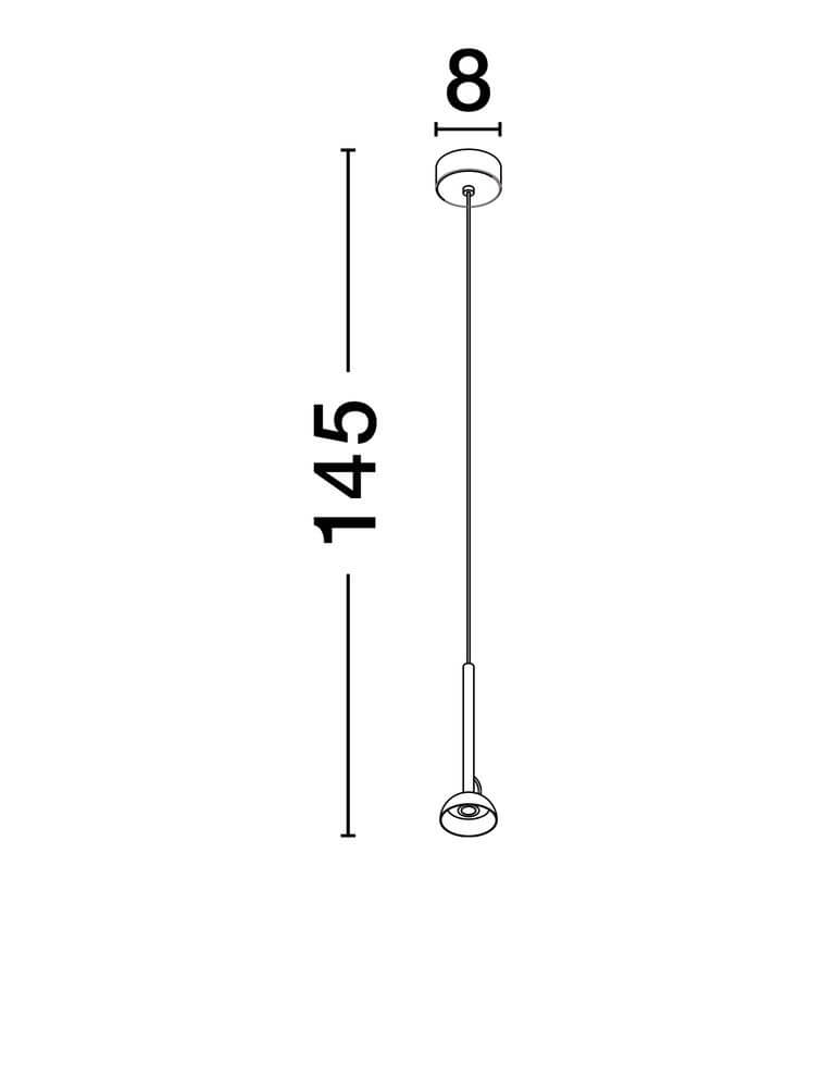 Technische Zeichnung der Irmos Pendelleuchte Ø 6cm 3000K mit Abmessungen von 145 cm.