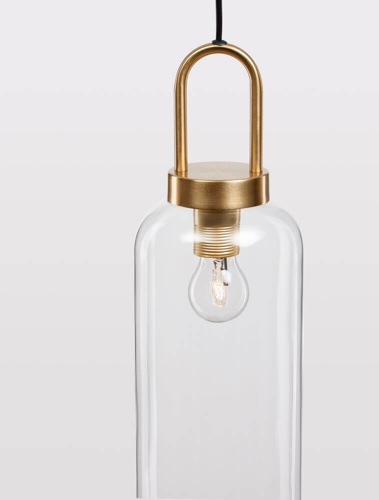 Irvine Pendelleuchte Ø 15,5cm Gold, Transparent mit modernem Design und transparentem Lampenschirm.