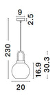 Technische Zeichnung der Irvine Pendelleuchte Ø 20cm Gold, Transparent mit Dimensionalen.