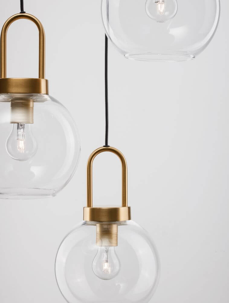 Irvine Pendelleuchte 3-flammig Ø 30cm Gold, Transparent - moderne Innenleuchte mit Glas und Metall.