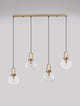 Irvine Pendelleuchte Balken 97,5cm 4-flammig Gold, Transparent mit modernen Glaskugeln.