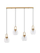 Irvine Pendelleuchte Balken 97,5cm 4-flammig Gold, Transparent mit gläsernen Lampenschirmen.