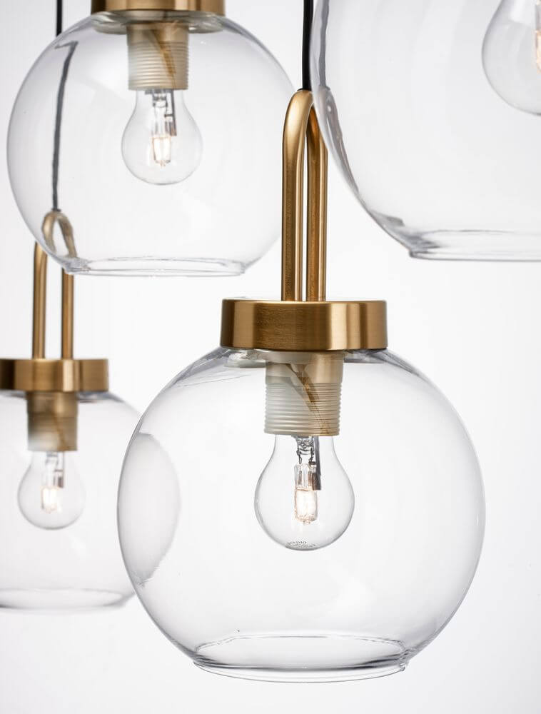 Irvine Pendelleuchte Balken 97,5cm 4-flammig Gold, Transparent mit gläsernen Lampenschirmen