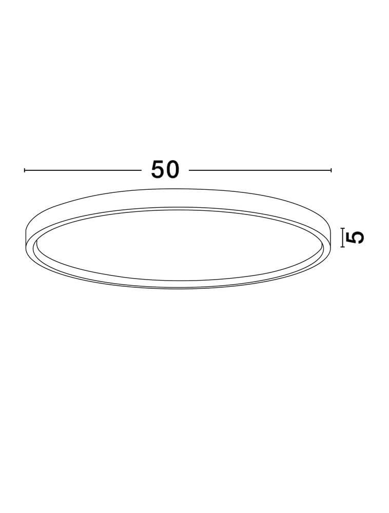 Technische Zeichnung der Istos Deckenleuchte Ø 50cm, Höhe 5cm, für individuelle Lichtgestaltung.