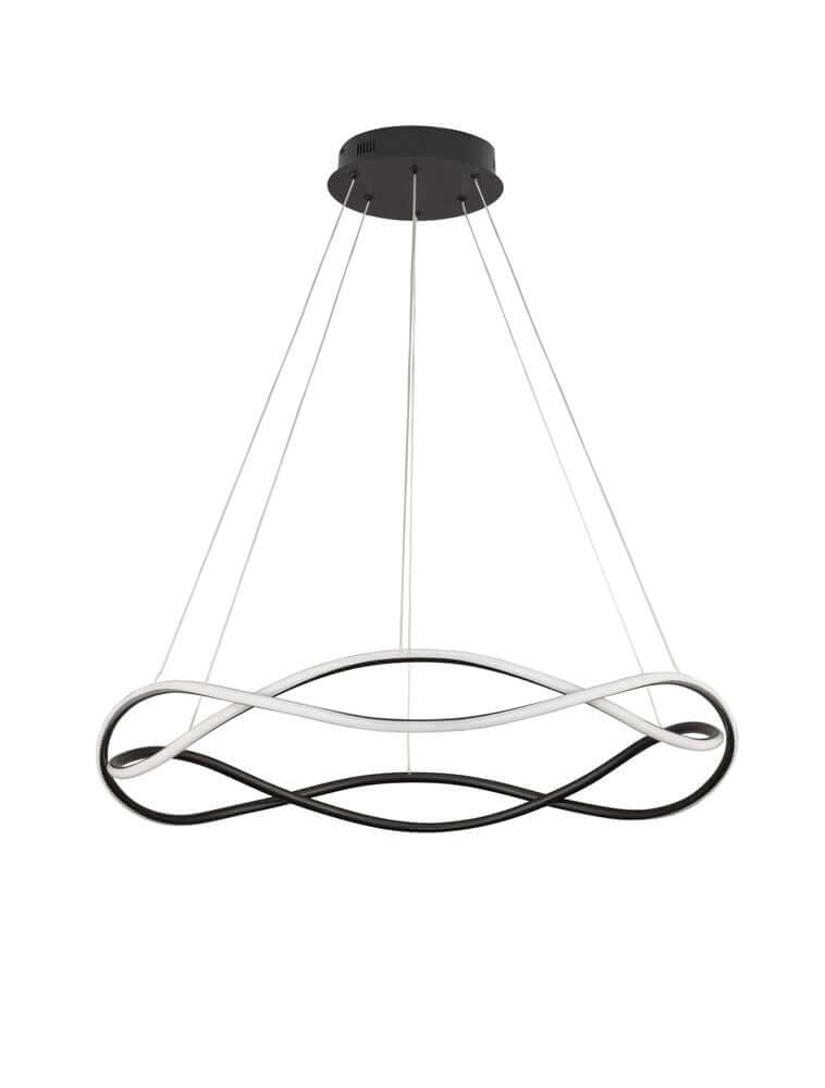 Jinal LED Deckenleuchte 2-flammig 3000K Schwarz mit futuristischem Design und geschwungener Form.