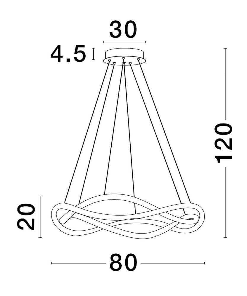 Maßzeichnung der Jinal LED Deckenleuchte 2-flammig 3000K Schwarz mit futuristischem Design.