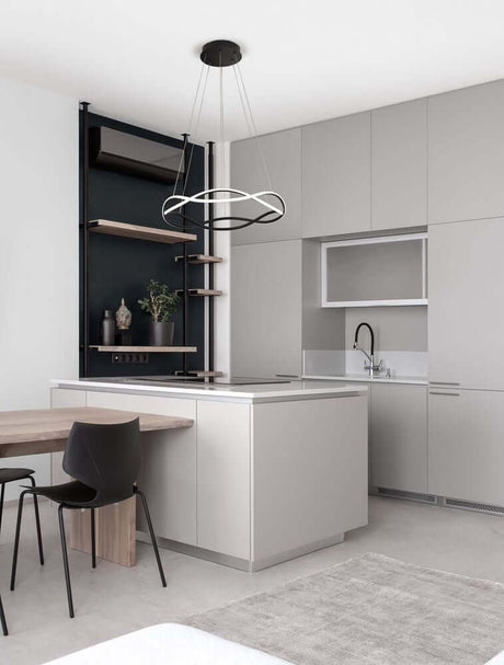 Cuisine moderne avec plafonnier Jinal LED à 2 lampes 3000K noir pour une ambiance élégante.