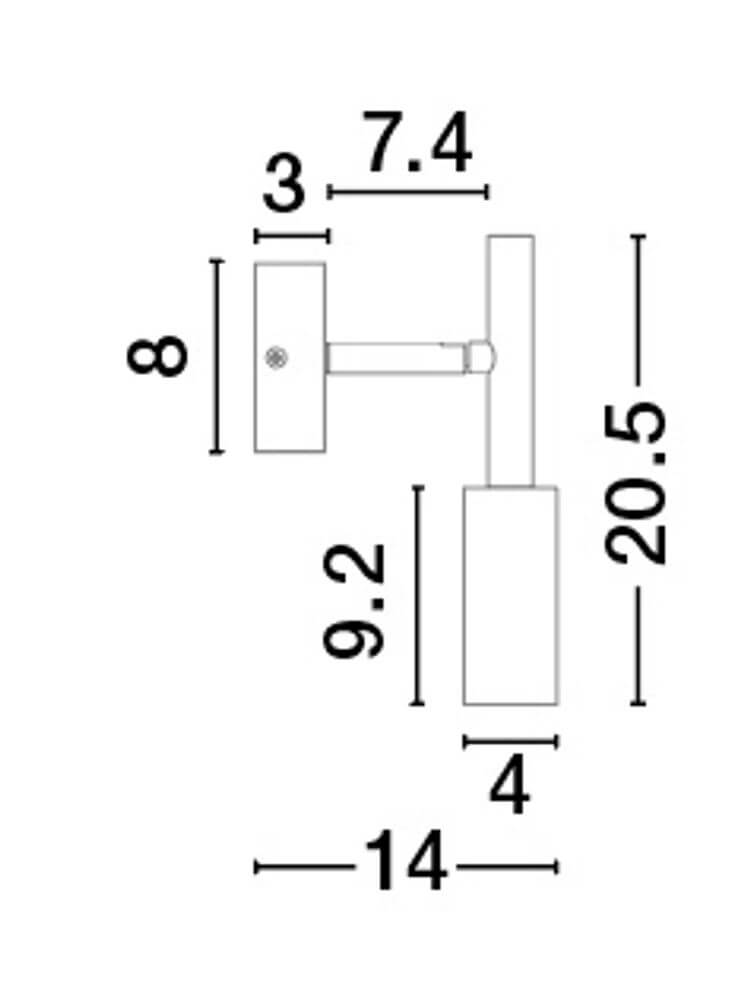 Technische Zeichnung der Joy LED Wandleuchte 3000K mit Abmessungen und Designdetails.