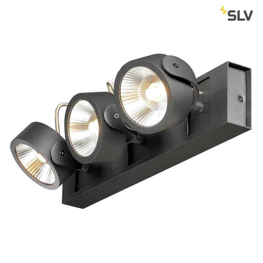 Kalu LED 3 Wand- & Deckenleuchte Schwarz 3000K mit drei drehbaren Leuchtenköpfen.
