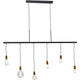 Hängeleuchte Pole Black Six mit warmem Licht, schwebend an Decke und eleganten Glühbirnen.
