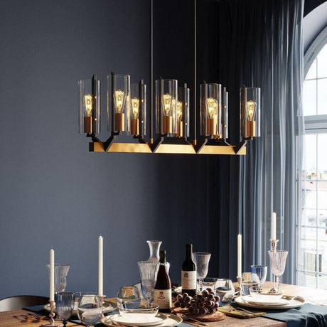 Hängeleuchte Wizard Dining über einem eleganten Esstisch mit strahlendem Licht für stilvolle Abendessen.