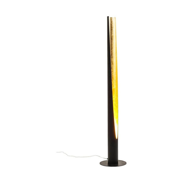 LED Stehleuchte Tube Duo 140cm in Gold und Schwarz, ideal für Wohnräume und Zimmerecken.