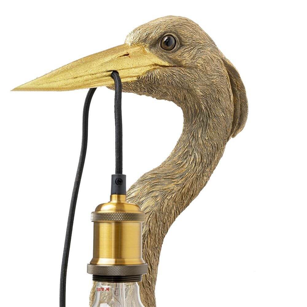 Wandleuchte Heron mit Reiher-Design und goldener Kopf für außergewöhnliche Raumbeleuchtung.