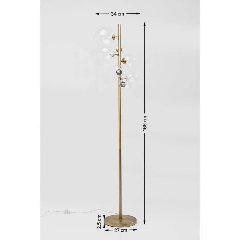 Stehleuchte Bello Sette mit sieben gläsernen Kugeln in gold, Höhe 166 cm, Durchmesser 34 cm.