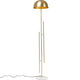 Stehleuchte Solo Brass mit goldenem Lampenschirm und modernem Design auf einem weißen Sockel.