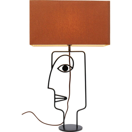 Tischleuchte Face Wire Orange mit freundlichem Design und orangem Lampenschirm für modernen Wohnstil.