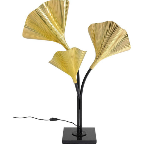 Tischleuchte Ginkgo Tre 83 mit goldenem Blattdesign für elegantes Zuhause, ideal für Nachttische und Sideboards.