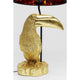 Tischleuchte Toucan Goldfarben mit goldfarbenem Tukansockel und schwarzem Lampenschirm.