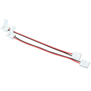 Kabelverbinder Clip für 10mm LED Strip mit roten und schwarzen Kabeln, weiße Kunststoffkonnektoren, Draufsicht