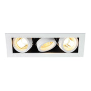 Kadux 3 GU10 square white downlight with three adjustable lamps for individual light direction.