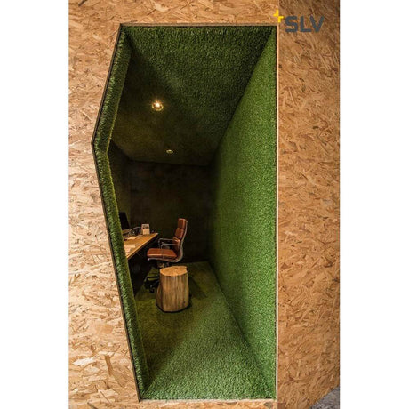 Kadux LED Single DL Set Black 38° 3000K incl. driver in a modern office setting with green carpet.