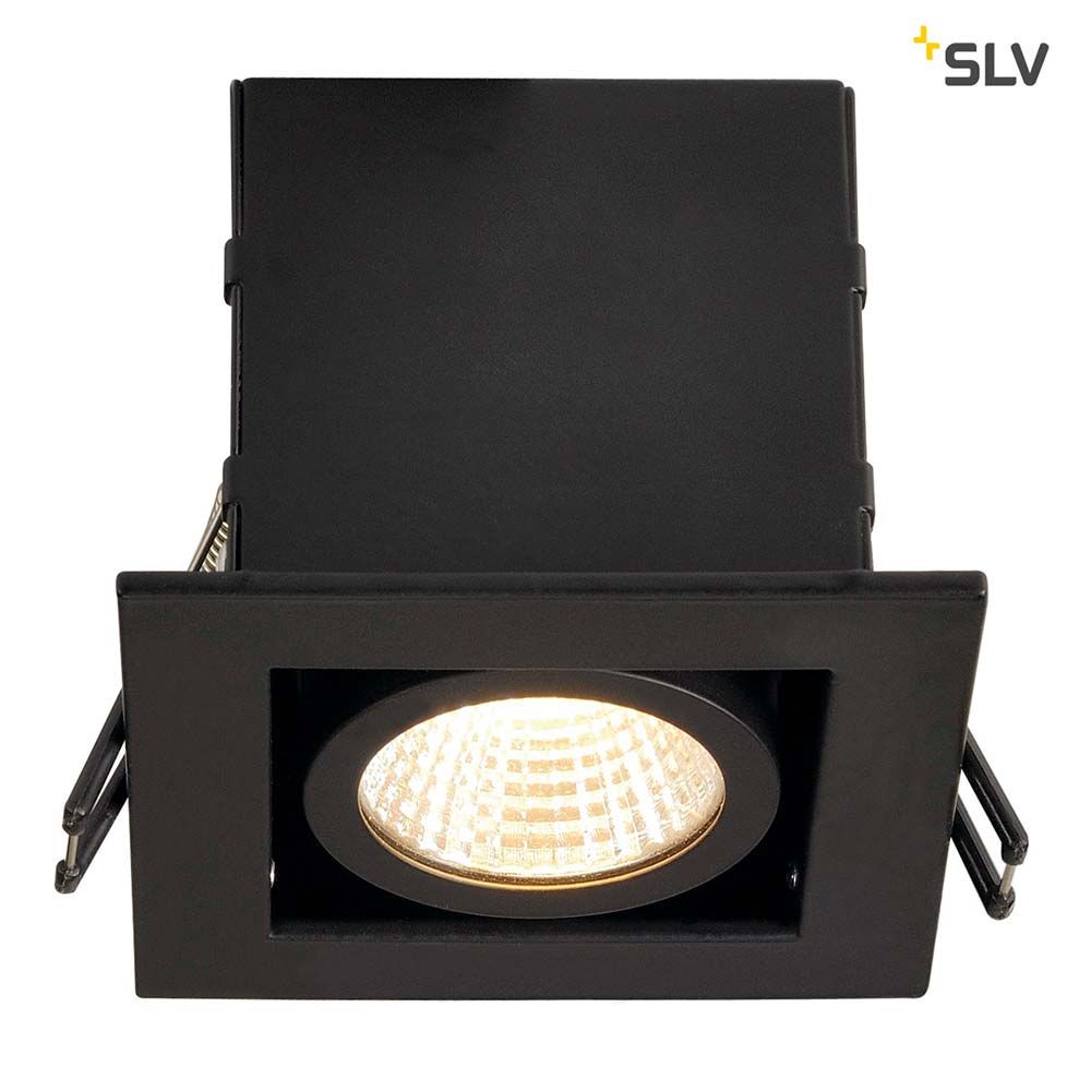 KADUX LED Einbauleuchte in Schwarz mit 3000K Lichtfarbe und kardanischer Schwenkbarkeit.