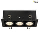 Kadux LED Triple DL Set Schwarz 38° 3000K inkl. Treiber in schwarzem Leuchtengehäuse mit drei LED-Strahlern.