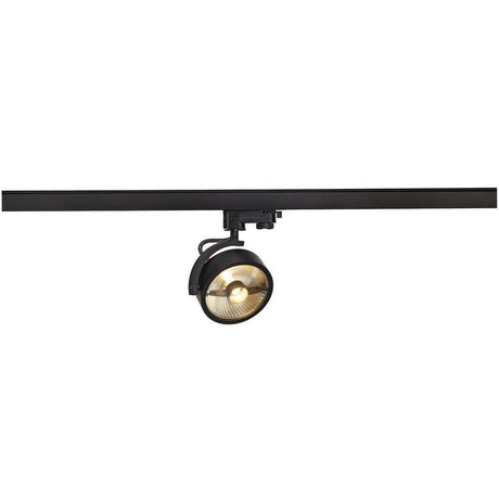 Kalu TRACK QPAR111 Leuchtenkopf in Schwarz, dreh- und schwenkbar, inkl. 3-Phasen-Adapter für Hochvolt-Schienen.