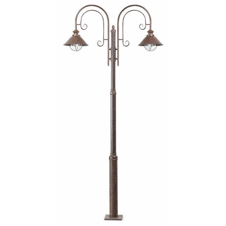 NAUTICA candelabra, 2-bulb, IP33, rust brown, with two lampshades on an elegant metal frame.
