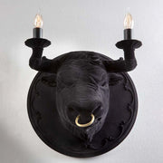 Karman Corrado Stier-Wandleuchte, schwarze design Wandlampe mit Stierkopf und zwei Leuchtmitteln