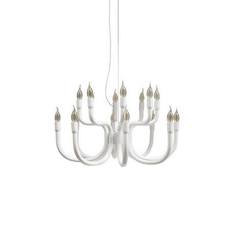 Karman Snoob chandelier Ø 73 cm in white with elegant candle-shaped bulbs, ideal for modern and classic spaces.