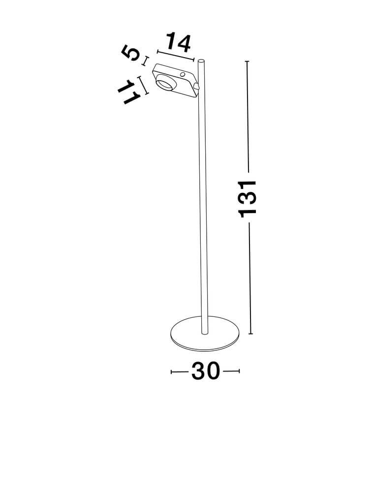 Kedros LED Stehlampe H 131cm 3000K maßliche Darstellung mit Höhe und Durchmesser.