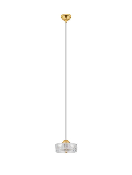 Keros LED pendant light 3000K Gold on a black cable with a gold canopy for modern interiors.