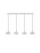 Keros LED Pendelleuchte 4-flammig 3000K Gold mit modernen, eleganten Hängeleuchten in Gold und klarem Glasschirm.