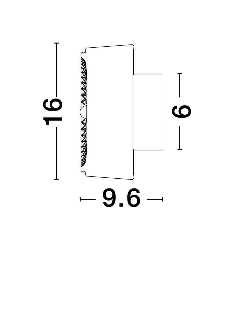 Keros LED Wandleuchte 3000K Gold - technische Zeichnung der Abmessungen 16x9.6x6 cm