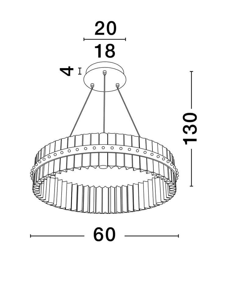 Kezo LED Pendelleuchte Ø 60cm 3000K Gold technische Zeichnung mit Maßen.