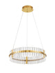 Kezo LED Pendelleuchte Ø 60cm 3000K Gold in elegantem Design mit goldfarbenem Edelstahl und klarem Glas.