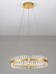 Kezo LED Pendelleuchte Ø 60cm 3000K Gold in modernem, eleganten Design mit klarem Glas und goldfarbenem Edelstahl.