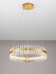 Kezo LED Pendelleuchte Ø 60cm 3000K Gold in elegantem Design mit goldfarbenem Edelstahl und klarem Glas.