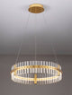 Kezo LED Pendelleuchte Ø 60cm 3000K Gold mit elegantem Design aus Edelstahl und Glas.