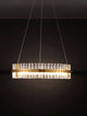 Kezo LED Pendelleuchte Ø 60cm 3000K Gold vor schwarzem Hintergrund, elegantes Design mit goldfarbenem Edelstahl und Glas.