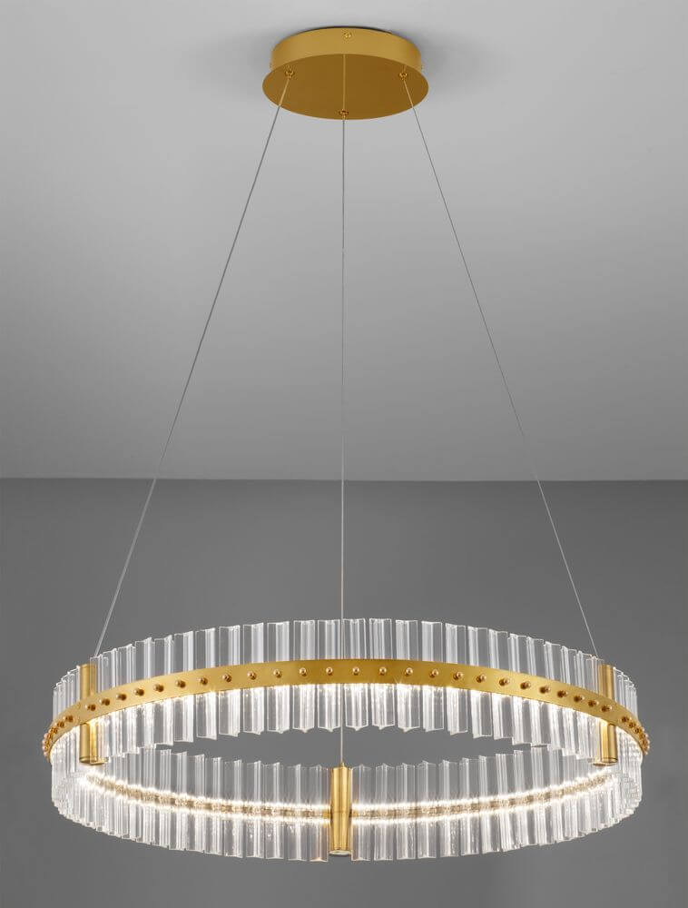 Kezo LED Pendelleuchte Ø 78cm 3000K Gold mit modernem, glamourösem Design und hochwertigem Metall und Glas.