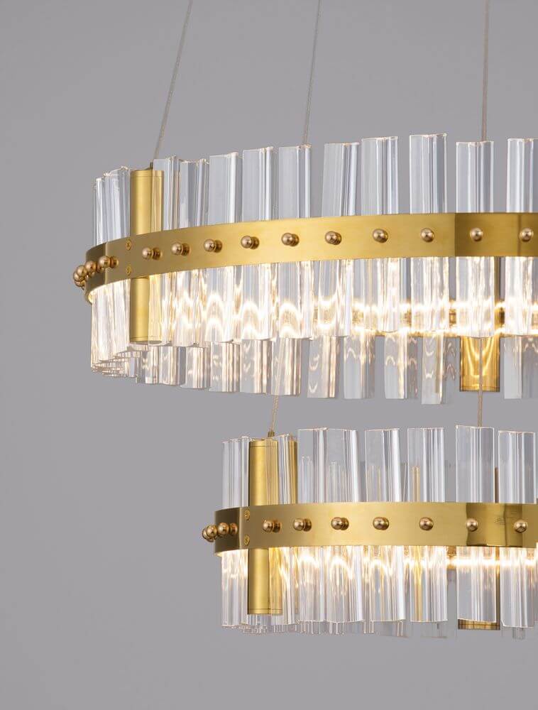 Kezo LED Pendelleuchte 2-flammig Ø 60cm 3000K Gold mit elegantem Design und goldenen Metallakzenten.