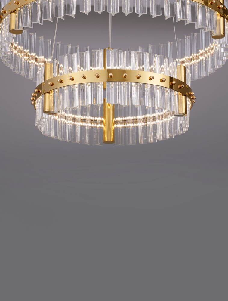 Kezo LED Pendelleuchte 2-flammig Ø 60cm 3000K Gold mit glamourösem Design und hochwertiger Verarbeitung.